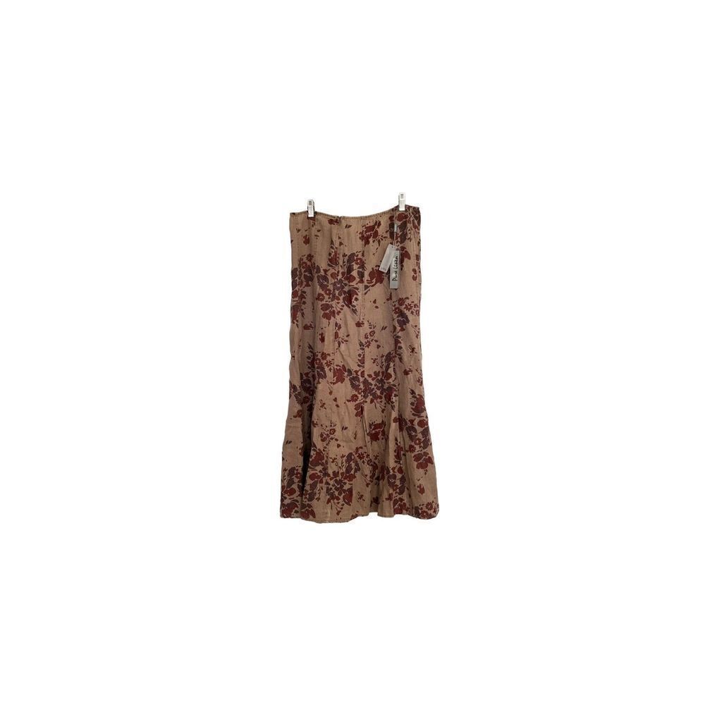 Per Una Skirt Women’s UK 14/US 12 Linen Maxi Light Brown Floral Lagenlook Darted